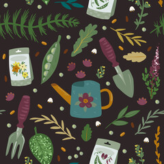 Vector Seamless pattern with cozy gardening design