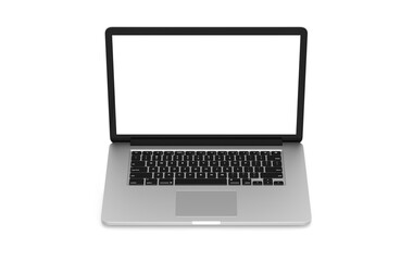 Laptop white gray mockup isolated object on white background with clipping path. Working at home and online education concept.