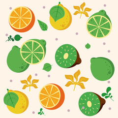 Fototapeta na wymiar fresh local fruits with oranges and kiwis pattern