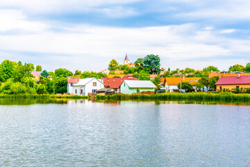 Fototapeta na wymiar Rural pond in the village of Borotin, Southern Bohemia, Czech Republic
