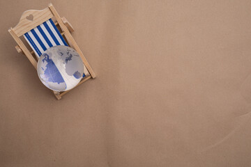 Deck chair on beach send empty copy space background