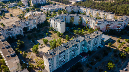 Drone aerial view of a small town