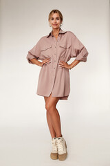 Beautiful sexy elegance woman skin tan body fashion model glamour pose wear trend casual clothes...