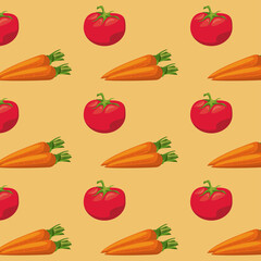 fresh local vegetables carrots and tomatoes in orange background