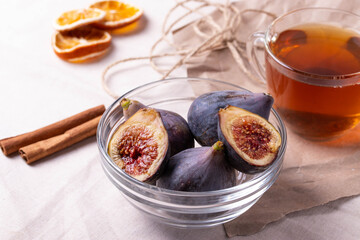 fresh ripe sweet figs on rustic background