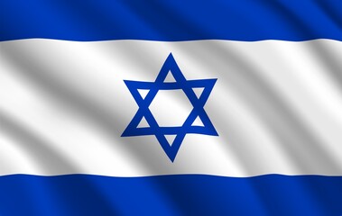 Israeli flag, Israel country national identity, vector design with six pointed star of David on white and blue background. Foreign culture symbol, international travel, realistic waving Israelite flag