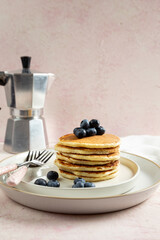 pancakes with berries and coffee