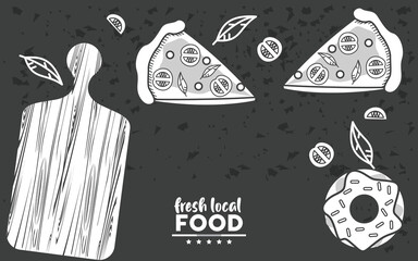 local fresh food lettering drawing in black background