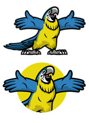 cheerful cartoon blue and gold parrot bird
