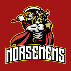 viking warrior mascot swinging the axe