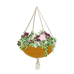 Vector art pot with flowers and leaves