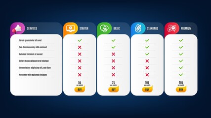 Euler diagram, Hypoallergenic tested and Time management icons simple set. Price list, pricing table. Monitor settings sign. Relationships chart, Feather, Office chat. Service cogwheel. Vector