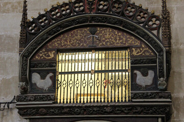 Rooster and hen in the church of Santo Domingo de la Calzada (La Rioja, Spain)