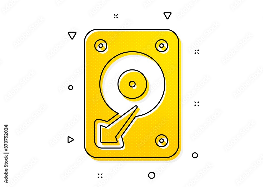 Poster hard disk storage sign. hdd icon. hard drive memory symbol. yellow circles pattern. classic hdd icon