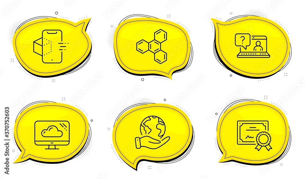 Aufkleber cloud storage sign. diploma certificate, save planet chat bubbles. augmented reality, faq and chemic