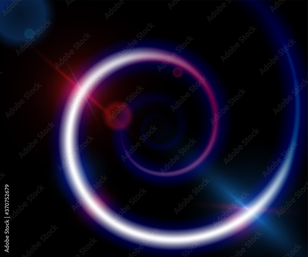Poster spiral vector background with light color energy line on dark black background. circular sound wave 