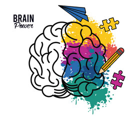 brain power poster with colors and set icons