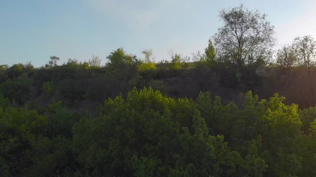 The mesa landscape aerial drone takeoff up camera movement Krivoy Rog Ukraine