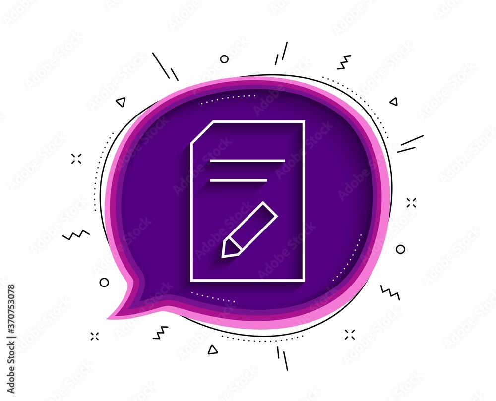 Poster edit document line icon. chat bubble with shadow. information file sign. paper page with pencil conc