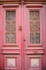A Pink Wooden Vintage Door in Lefkara Village, Cyprus