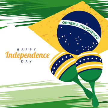 Brazil Happy Independece Day With Flag And Maracas