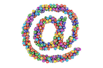 E-mail, at sign from colored lottery balls. 3D rendering