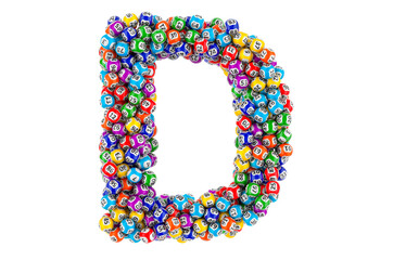 Letter D, from lottery balls. 3D rendering