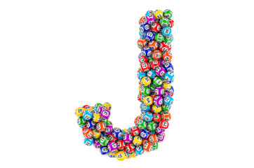 Letter J, from lottery balls. 3D rendering