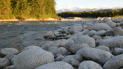 View of Bialka mountain river running through southern Poland. It is a tributary of the Dunajec River. Bialka river near Bialka Tatrzanska village, Poland, Europe