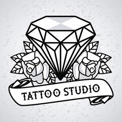 luxury diamond with roses flowers tattoo studio graphic