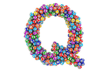 Letter Q, from lottery balls. 3D rendering