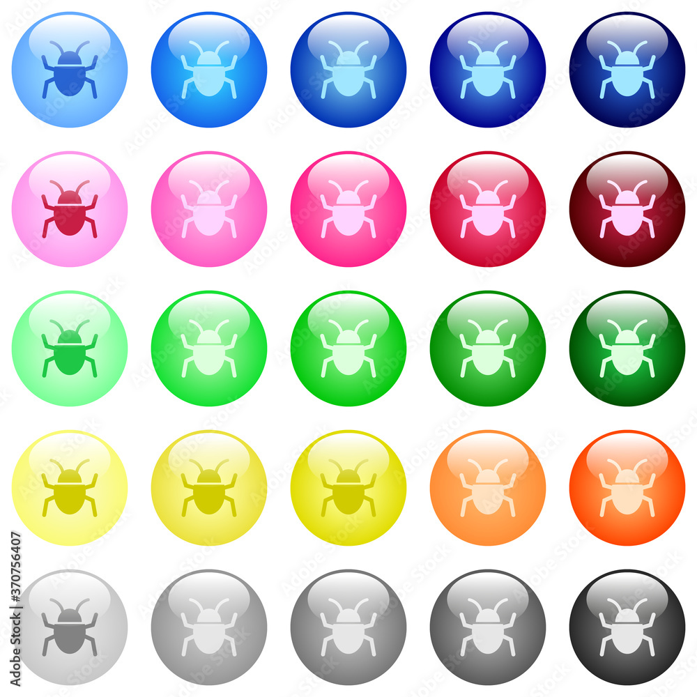 Poster bug icons in color glossy buttons