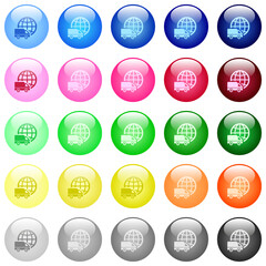 International transport icons in color glossy buttons