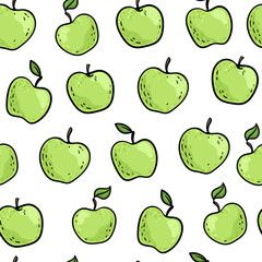 Beautiful black and white seamless doodle pattern with cute doodle apples sketch. Hand drawn trendy background. design background greeting cards, invitations, fabric and textile