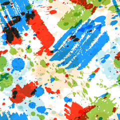Abstract watercolor paint splashes vector seamless pattern. Colorful art ink texture background