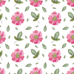 Seamless pattern from a hand-drawn watercolor pink rose flowers on a white background. Use for menus, invitations.