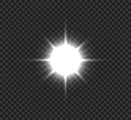 Beautiful bright light, white star with bright rays, vector graphics.