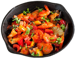 Seafood stew cioppino served with vegetables