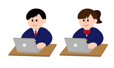 パソコン操作するブレザー男性女性