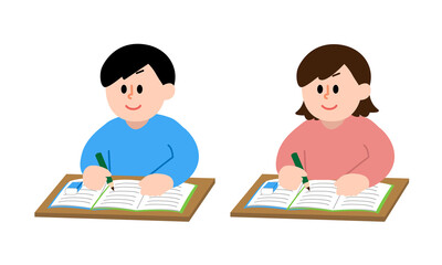 
勉強する私服男女