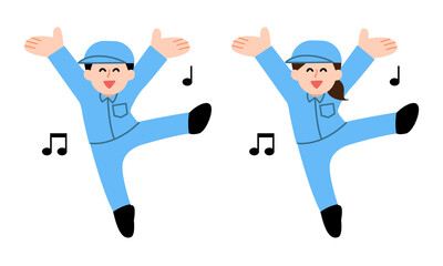 	踊る作業員男女