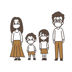 Obraz na płótnie Canvas マスクをして立っている4人家族のイラスト