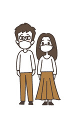 マスクをして立っている男女のイラスト