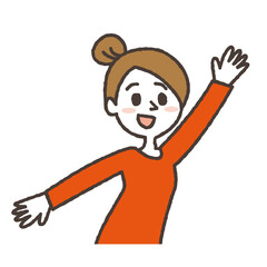 手をあげている元気な女性のイラスト