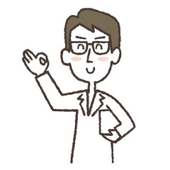 OKマークをしながら、微笑む白衣の男性のイラスト