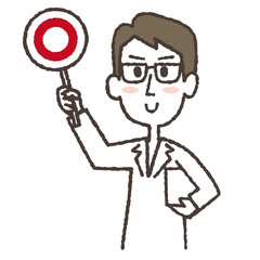 マルの札を持つ白衣の男性のイラスト