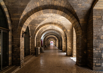 Old architectural arched passage on Nizami street, Baku city