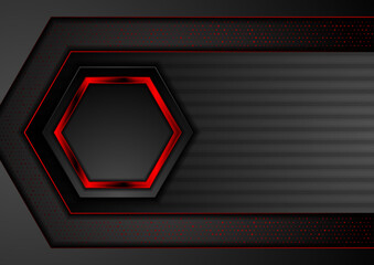 Black and red abstract technology geometric background. Vector graphic design
