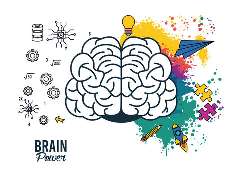 brain power poster with colors splash and set supplies