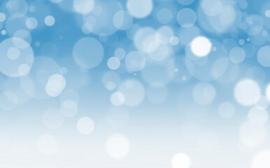 White lights bokeh, defocus glitter blur on soft blue background. illustration.